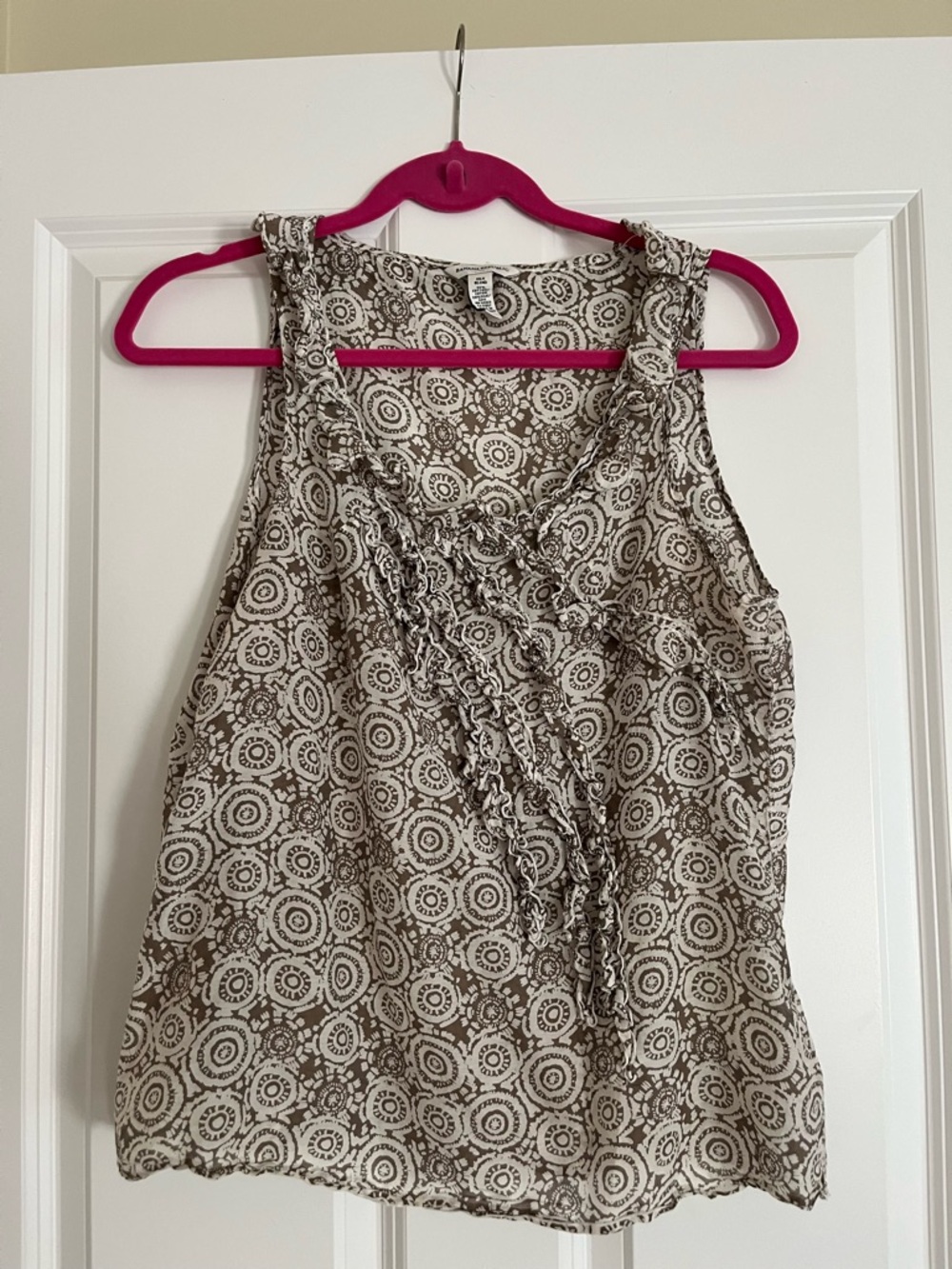 Banana Republic Brown and White Ruffle Front Sleeveless Camisole